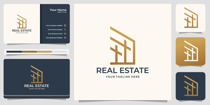 creative minimalist real estate logo. Construction design template. real estate,building,architecture,renovation with business card template. premium vector