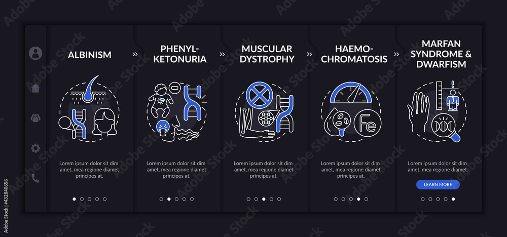 Poster different genetic disorders onboarding vector template. responsive mobile website with icons. web pa