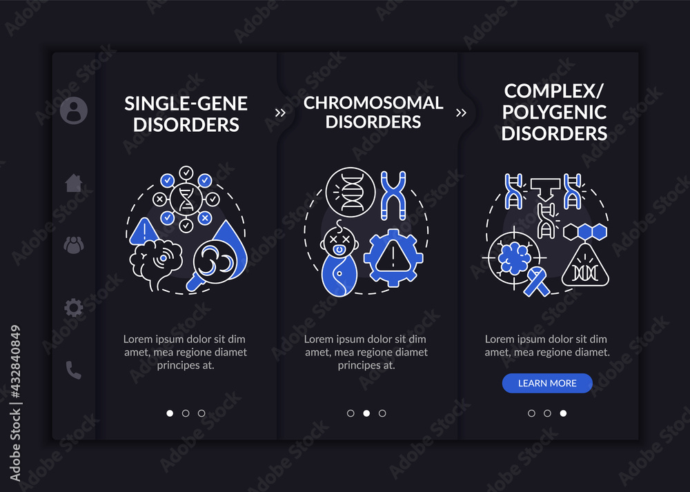 Poster different genetic disorders onboarding vector template. responsive mobile website with icons. web pa
