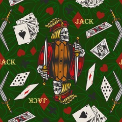 Playing cards vintage colorful seamless pattern