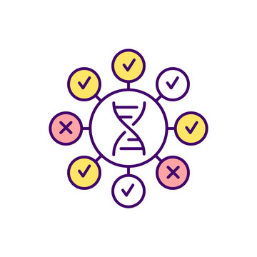 Human DNA testing RGB color icon. Biochemistry research. Medical diagnostics. Chromosome mutation. Genetic disorder. Inheritance analysis. Hereditary disease check. Isolated vector illustration