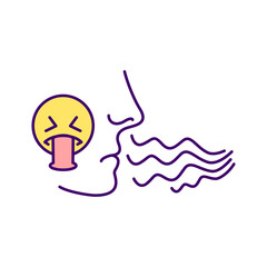 Bad smell RGB color icon. Breathing toxic vapor. Allergic reaction for air pollution. Hereditary genetic disorder symptom. Illness and sickness. Bad fragrance. Isolated vector illustration