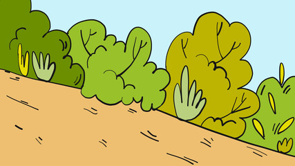Colorful cartoon downhill landscape background