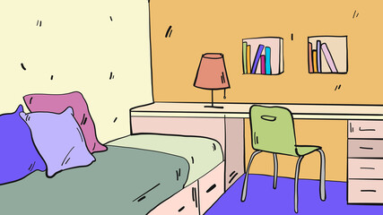 Colorful doodle cartoon interior