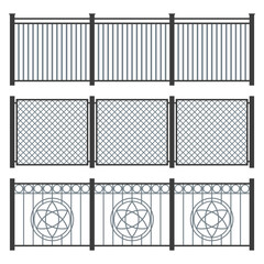 Metal Fence Set on White Background. Vector