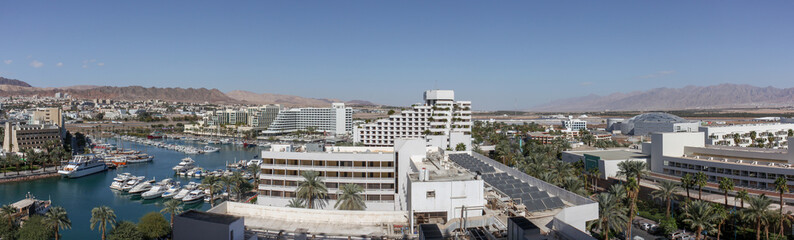 Fototapeta premium Boats in the lagoon marina at Eilat in southern Israel 