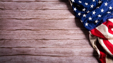 Happy memorial day concept made from american flag on old wooden background.