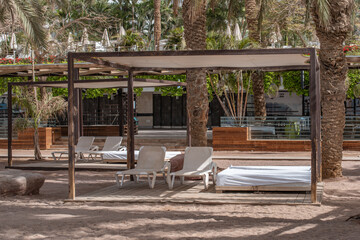 Outdoor bed for lounging next to the Red Sea in Eilat, Israel
