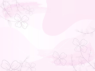 Line Art Flowers With Leaves Decorated On Abstract Pink Background.