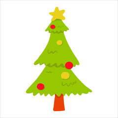 Christmas tree with balls in vector format. Doodle style spruce.