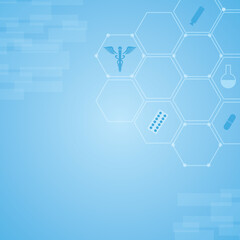 Abstract Medical Background With Hexagon Pattern In Blue Color.