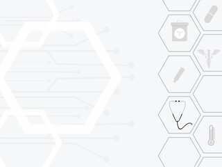 Gray Hexagon Pattern Background With Medical Icons.