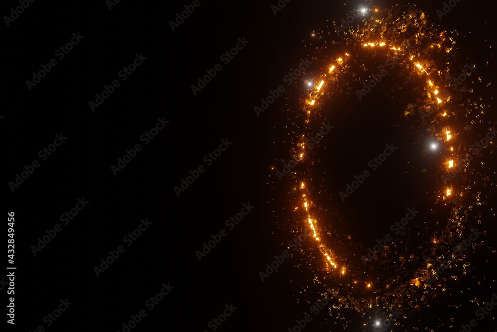 Poster abstract gold glitter spark particles circle space 3d rendering