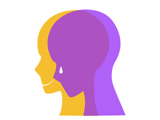 Mental health ,brain development  medical treatment, bipolar concept, two human head smile, cry ,sad face with 3D color  , vector  illustration