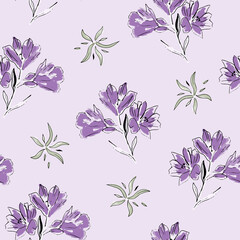 Wild flowers watercolor on color background seamless pattern for all prints on hand painting style