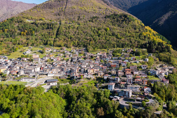 Buglio in Monte village, Valtellina, Italy, aerial view