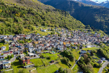 Fototapeta na wymiar Buglio in Monte village, Valtellina, Italy, aerial view