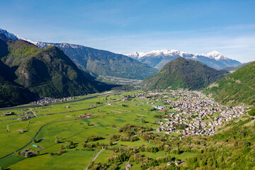 Fototapeta na wymiar Aerial view of the media Valtellina in the Ardenno area, Italy