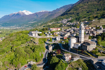 Aerial view of the media Valtellina in the area of San Pietro Berbenno, Italy