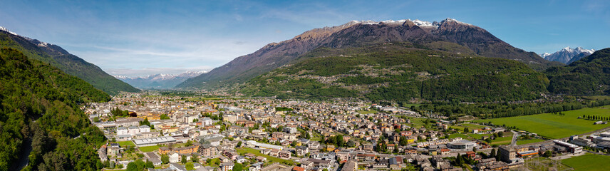 Fototapeta na wymiar City of Morbegno in Valtellina, Italy, aerial view