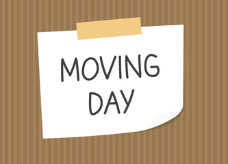 moving day written on paper note on cardboard texture- vector illustration