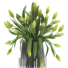 3D illustration bouquet of green tulips in a vase
