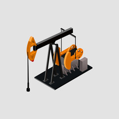 3d vector of oil pump jack or nodding horse pumping unit, isolated on white background.
