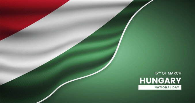Abstract national day of Hungary background with elegant fabric flag and typographic illustration
