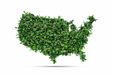 United States map leaf Isolated on white background clipping path World environment concept