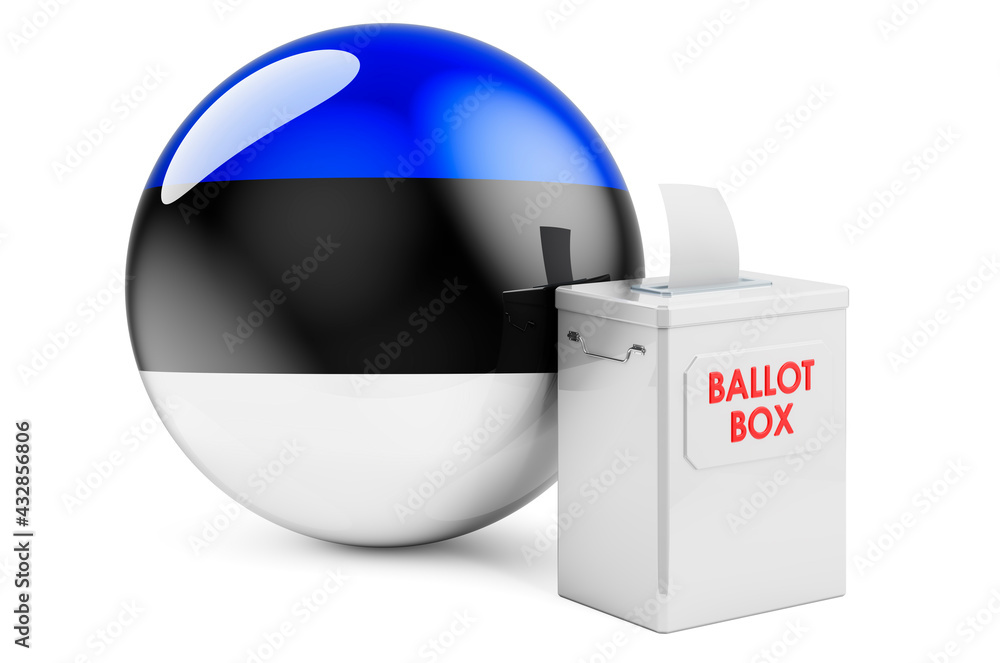 Poster ballot box with estonian flag. election in estonia. 3d rendering