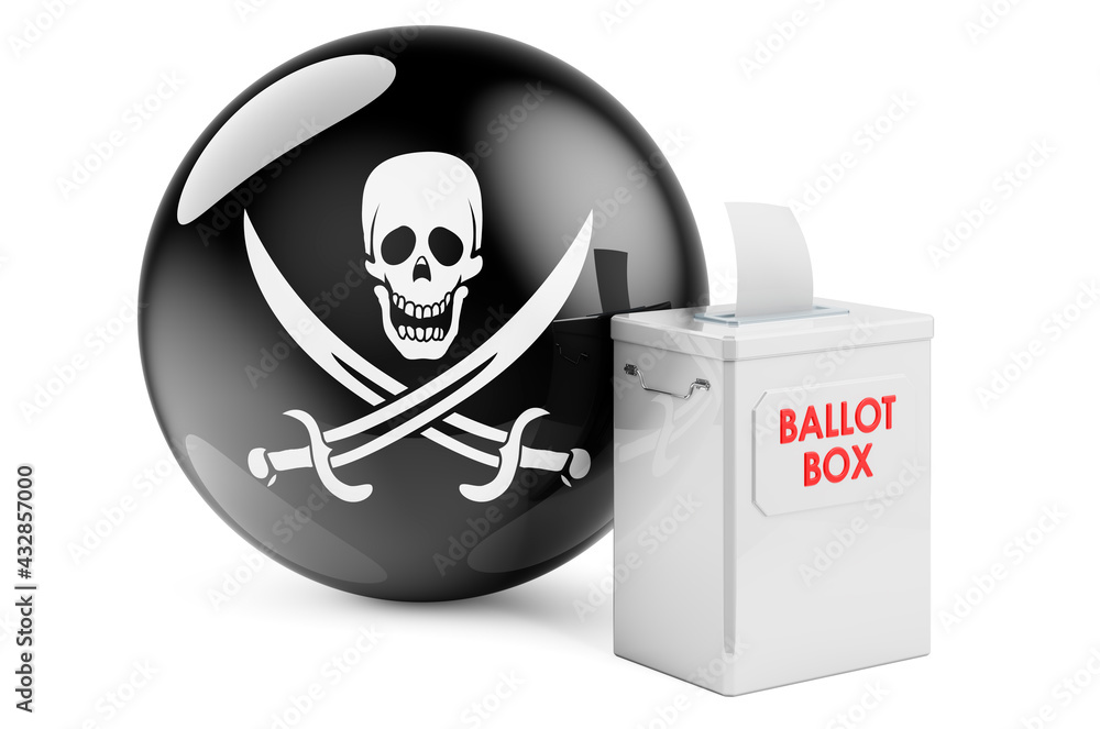 Poster ballot box with piracy flag. 3d rendering