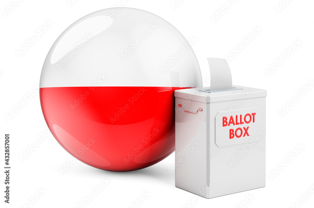 Poster ballot box with polish flag. election in poland. 3d rendering