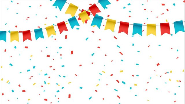 Party flags for birthday with ribbons. Animated holiday background