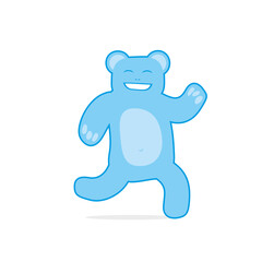 Blue happy teddy bear running. Cartoon character isolated on white. Vector illustration for cards, invitations, posters and prints