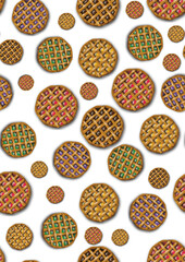 Seameless Pattern with Colored Tarts on White Background.