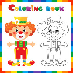 Coloring Page Outline of cartoon circus clown on white background. Coloring Book for kids.