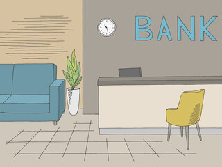Bank interior graphic color sketch illustration vector 