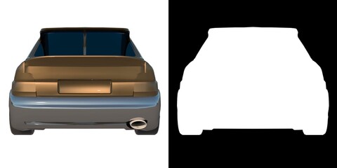 Sport Car city tourism transport 1990s 1- Back view white background alpha png 3D Rendering Ilustracion 3D