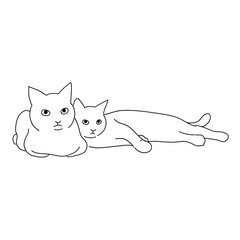 猫の全身イラスト　くっついている二匹の猫