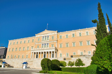 Obraz premium Greek Parliament building, the former Royal Palace. Athens, Greece, 5-8-2021