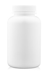White plastic jar for food supplements, vitamins, whey protein, pills and more, mock up template.
