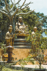 Beautiful view of Hoa Nghiem Pagoda in Bao loc city, Lam Dong province, Vietnam. Text in photos mean Hoa Nghiem pagoda, name of this pagoda (Vietnamese language)