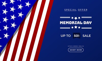 Memorial Day background sales promotion advertising banner template with American flag design