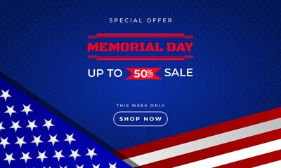 Memorial Day background sales promotion advertising banner template with American flag design. Vector illustration
