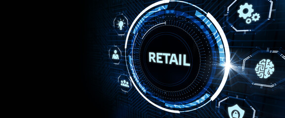 The concept of business, technology, the Internet and the network.  virtual screen of the future and sees the inscription: Retail