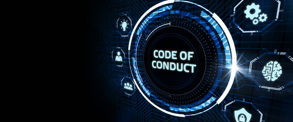 Business, Technology, Internet and network concept. virtual screen of the future and sees the inscription: Code of conduct