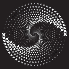 Dotted Halftone Vector Spiral Pattern or Texture of butterflies
