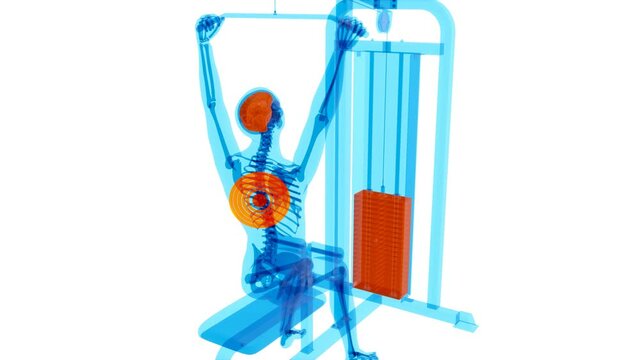 Abstract 3D art of a man on the Lat pulldown machine