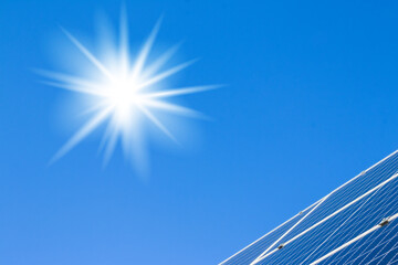 sun solar panels and blue sky
