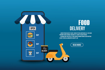 Vector food delivery application on smartphone. Online food order.